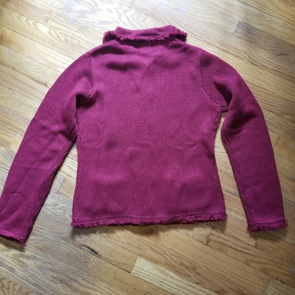 Chadwicks Acrylic Fringe Womens Knit Med Button Front  Cardigan Sweater Deep Red - Picture 9 of 9